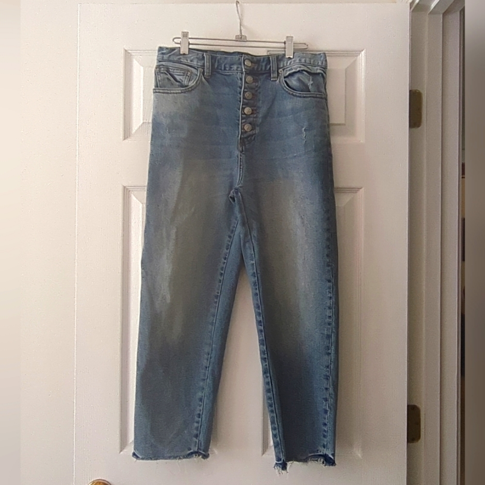 Free People We The Free High Rise Distressed Fray Cropped Exposed Button Fly 26